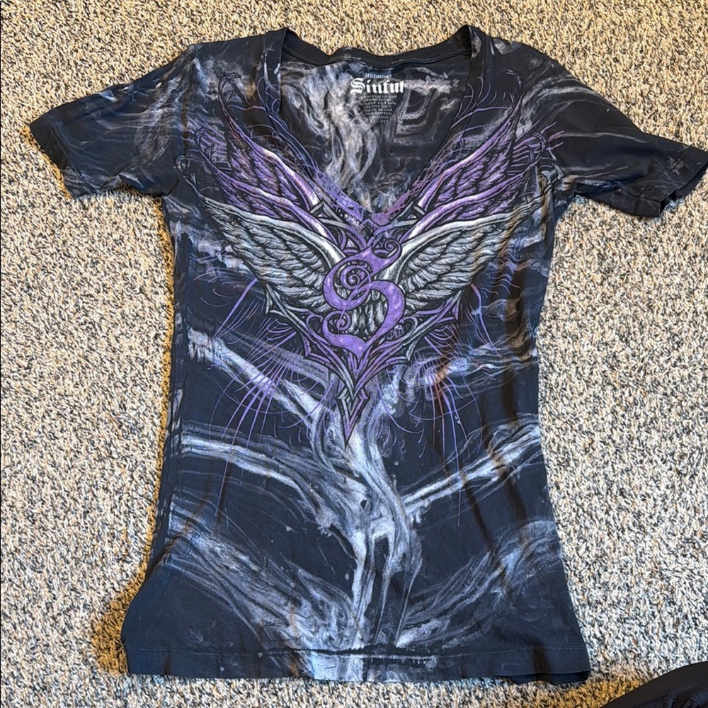 Sinful Black and Purple Short Sleeve Tee